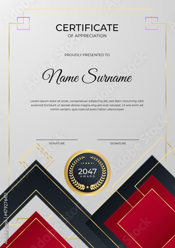Professional red black gold certificate design Template