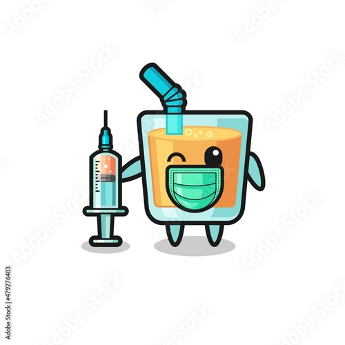 orange juice mascot as vaccinator