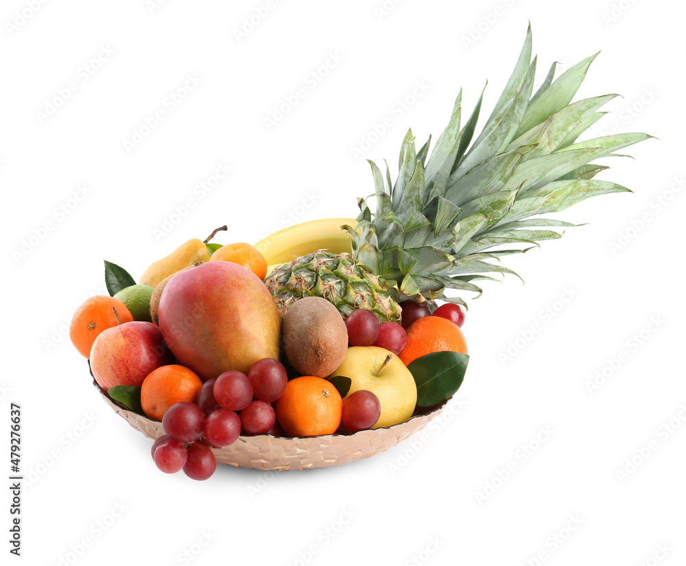 Assortment of fresh exotic fruits in bowl on white background Assortment of fresh exotic fruits in bowl on white background