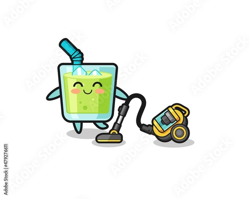 cute melon juice holding vacuum cleaner illustration