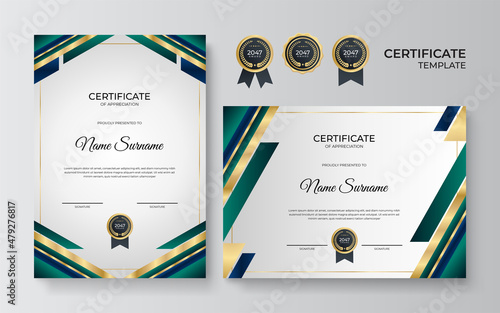 Modern gradient blue green gold certificate design Template