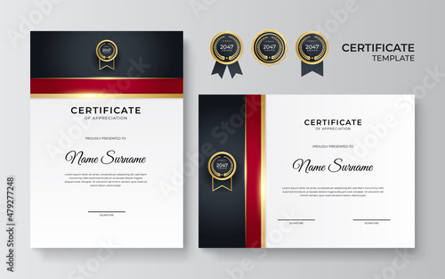Elegant gradient red black gold certificate design Template