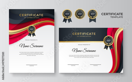 Modern gradient red black gold certificate design Template