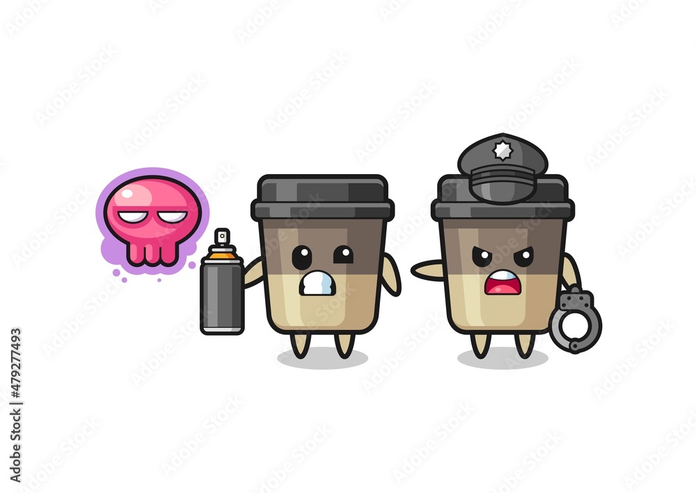 coffee cup cartoon doing vandalism and caught by the police coffee cup cartoon doing vandalism and caught by the police