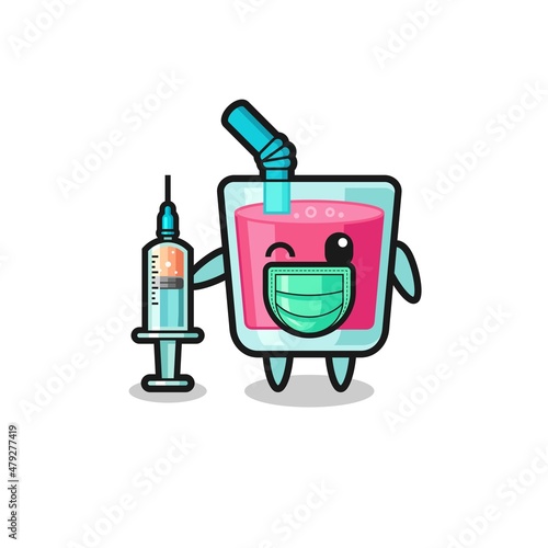 strawberry juice mascot as vaccinator