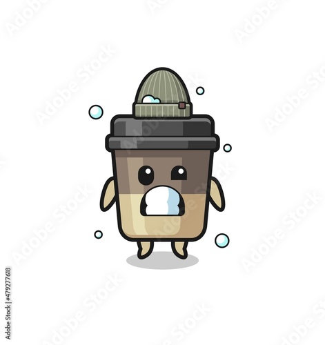 cute cartoon coffee cup with shivering expression