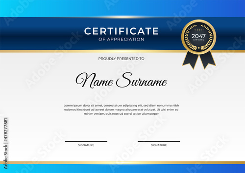 Modern employee blue gold certificate design Template