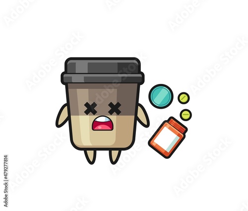 illustration of overdose coffee cup character