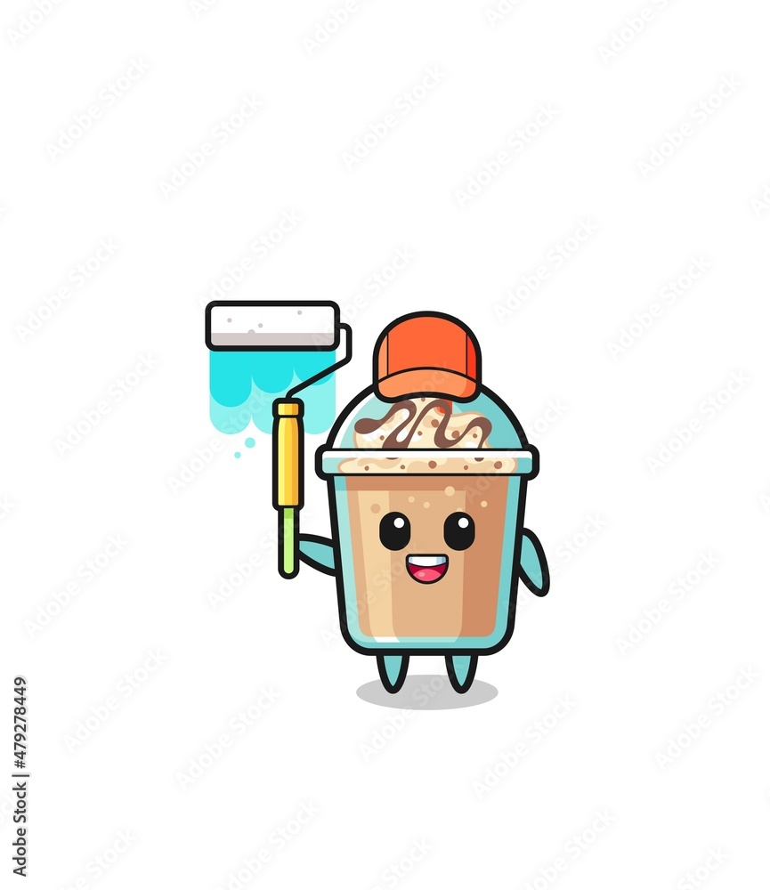the milkshake painter mascot with a paint roller the milkshake painter mascot with a paint roller