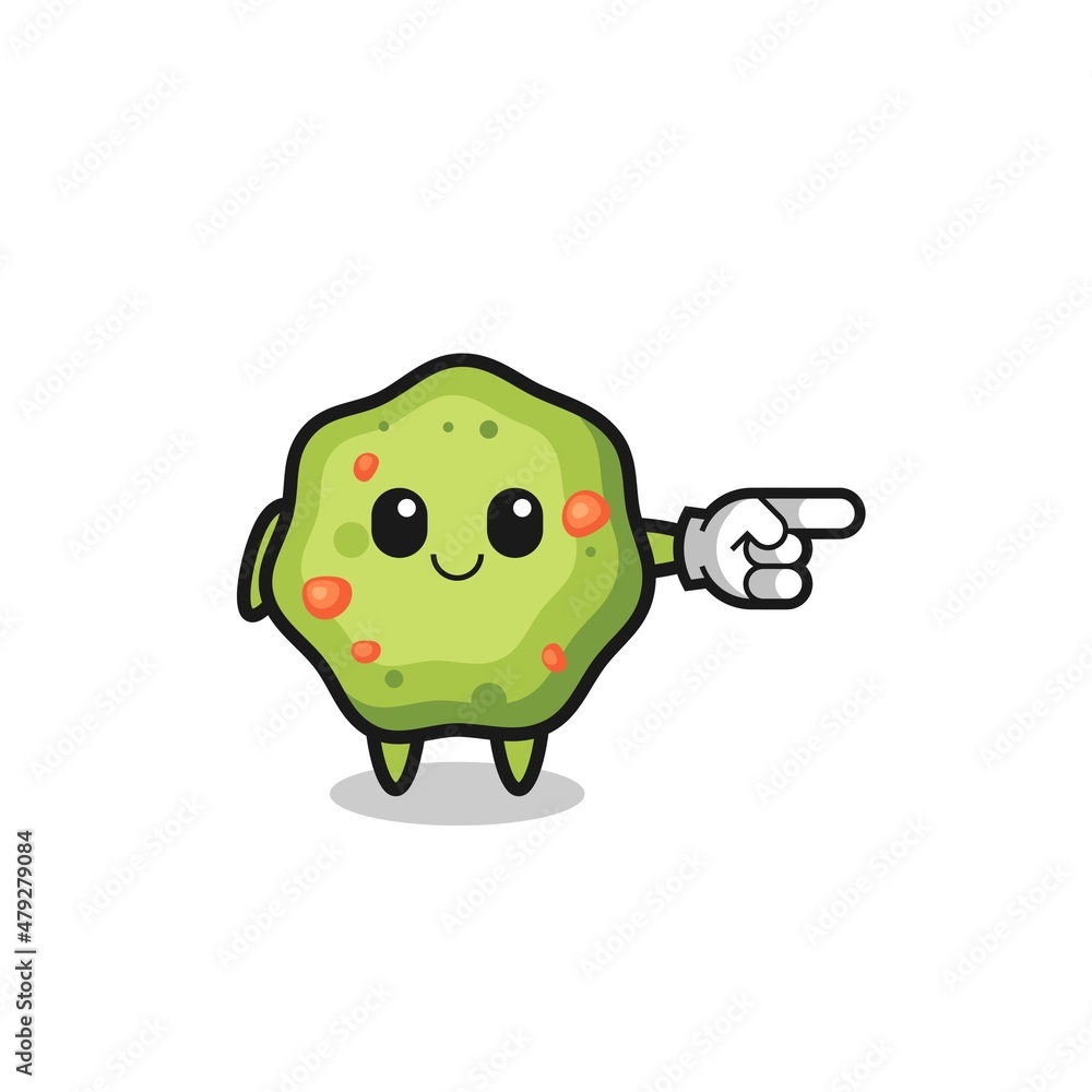 puke mascot with pointing right gesture