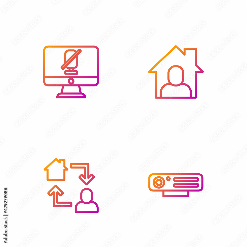 Set line Web camera, Online working, Mute microphone on computer and . Gradient color icons. Vector Set line Web camera, Online working, Mute microphone on computer and . Gradient color icons. Vector