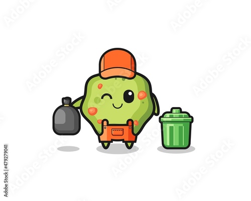 the mascot of cute puke as garbage collector
