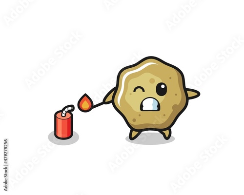loose stools mascot illustration playing firecracker
