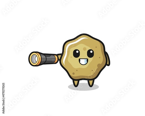loose stools mascot holding flashlight