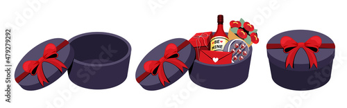 illustration vector isolated on white background of food and drink basket on valentines day gift set box. 
