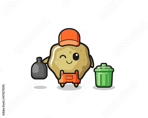 the mascot of cute loose stools as garbage collector