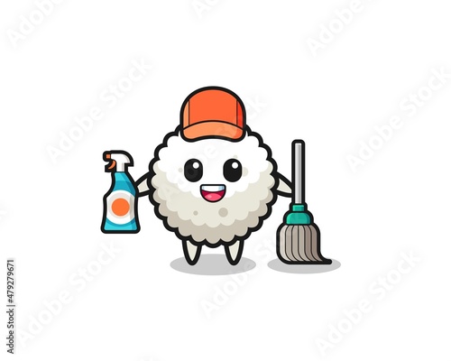 cute rice ball character as cleaning services mascot