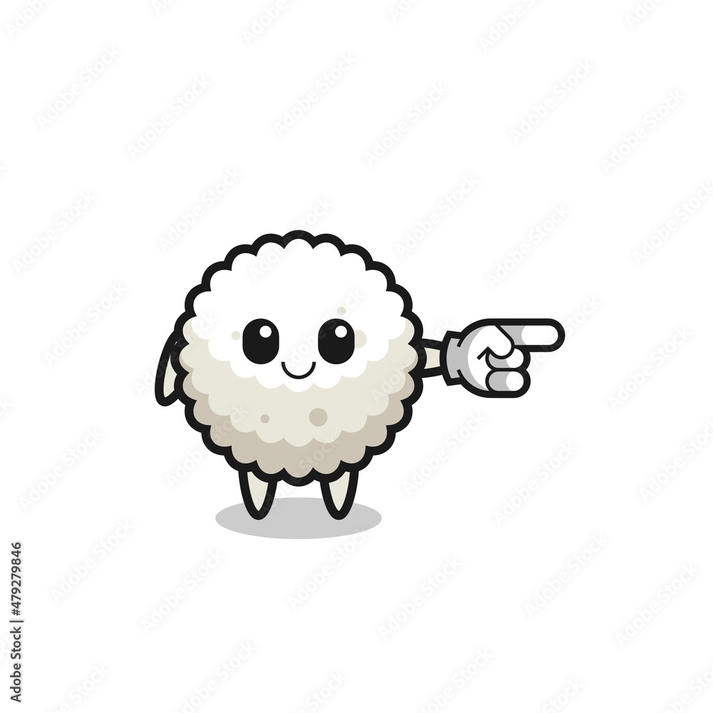 Naklejka premium rice ball mascot with pointing right gesture