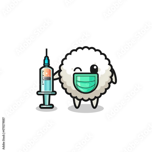rice ball mascot as vaccinator