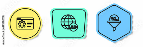 Set line Browser setting, Advertising and Lead management. Colored shapes. Vector