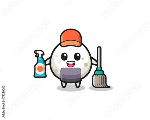 cute onigiri character as cleaning services mascot