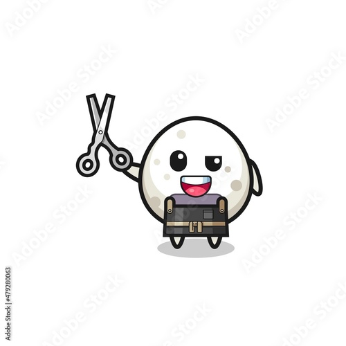 onigiri character as barbershop mascot