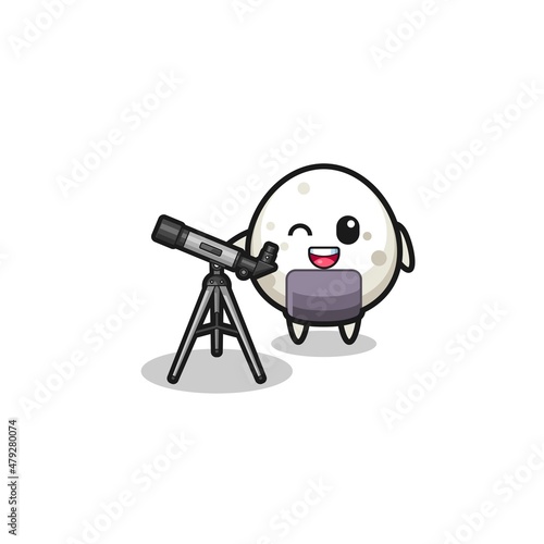 onigiri astronomer mascot with a modern telescope