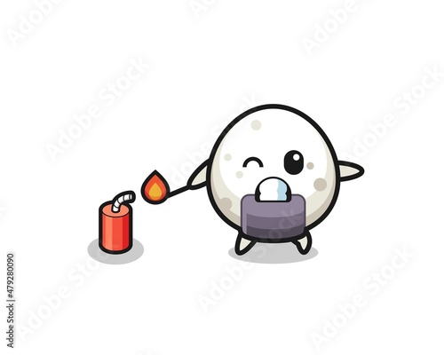 onigiri mascot illustration playing firecracker