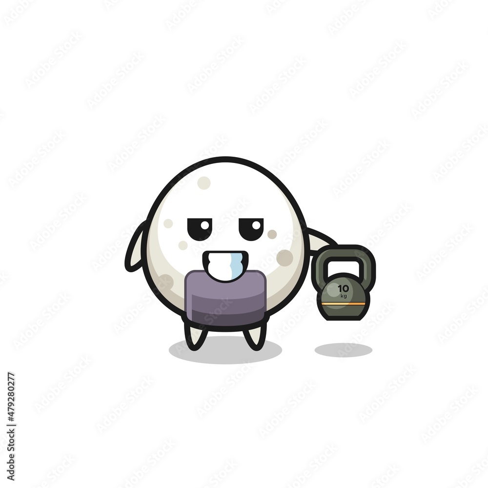 onigiri mascot lifting kettlebell in the gym onigiri mascot lifting kettlebell in the gym