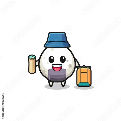 onigiri mascot character as hiker