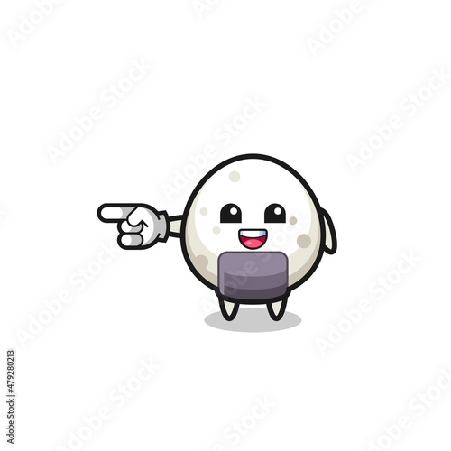 onigiri cartoon with pointing left gesture