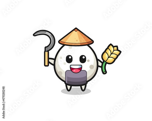 onigiri Asian farmer holding paddy