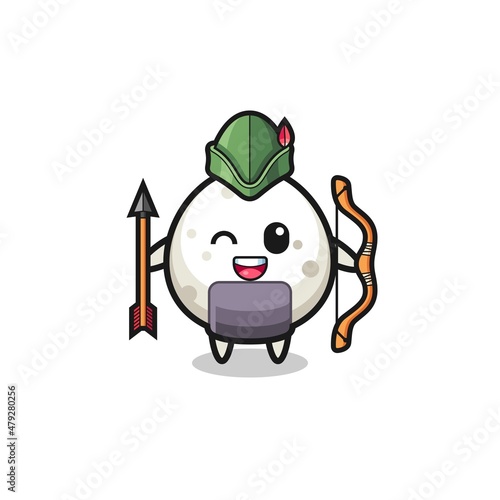 onigiri cartoon as medieval archer mascot