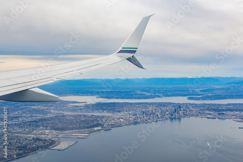 Aerial view of the downtown cityscape of Seattle