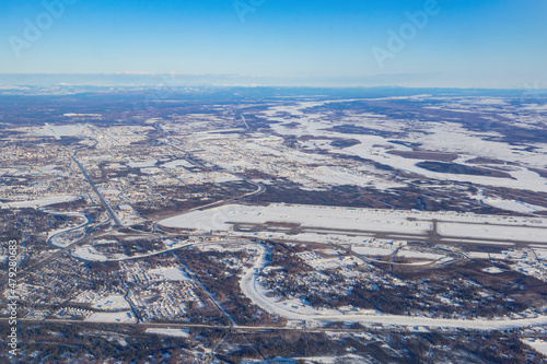 Aerial view of some snowy landscape of Anchorage