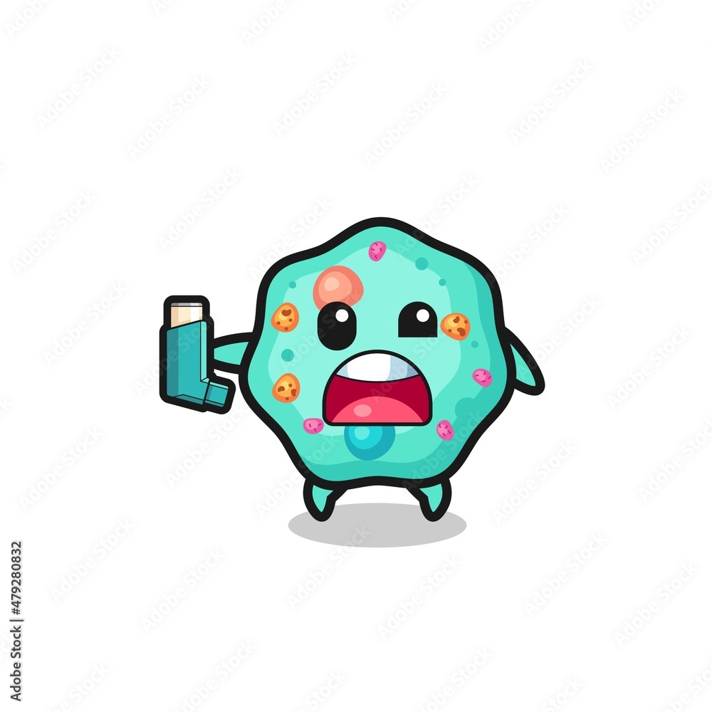 Obraz premium amoeba mascot having asthma while holding the inhaler