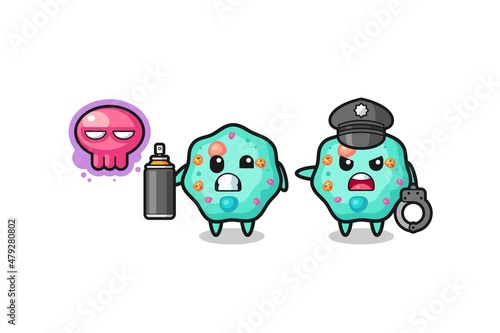 amoeba cartoon doing vandalism and caught by the police