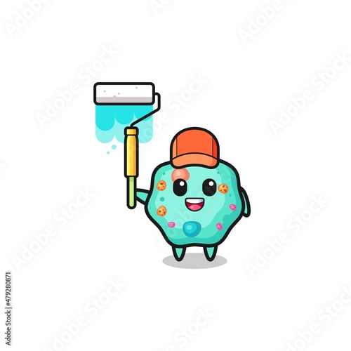the amoeba painter mascot with a paint roller