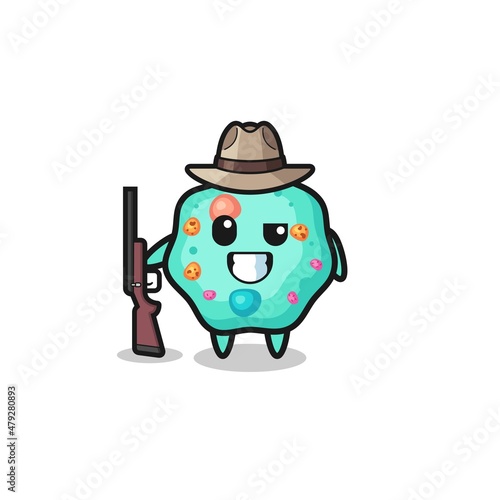 amoeba hunter mascot holding a gun