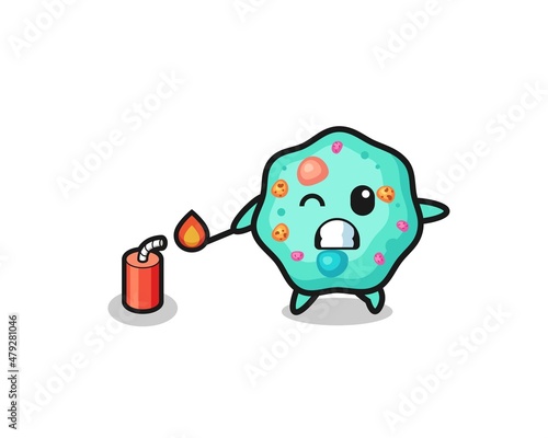 amoeba mascot illustration playing firecracker