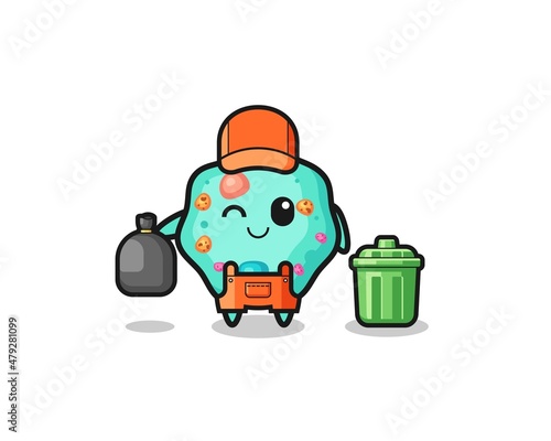 the mascot of cute amoeba as garbage collector