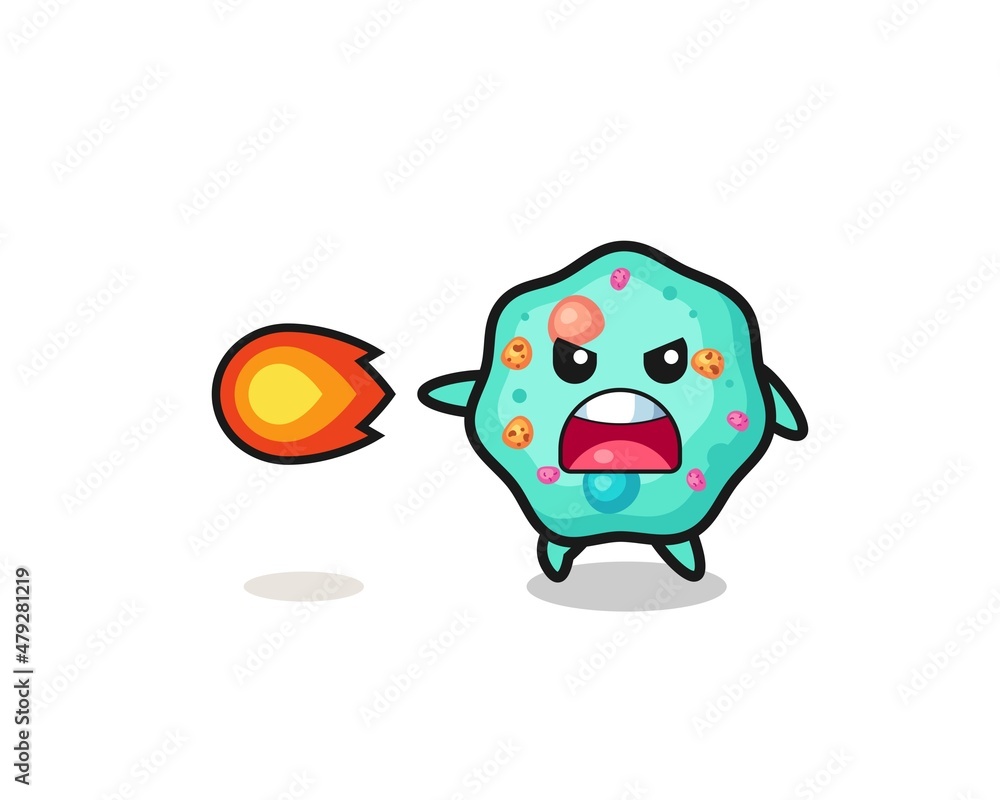cute amoeba mascot is shooting fire power cute amoeba mascot is shooting fire power