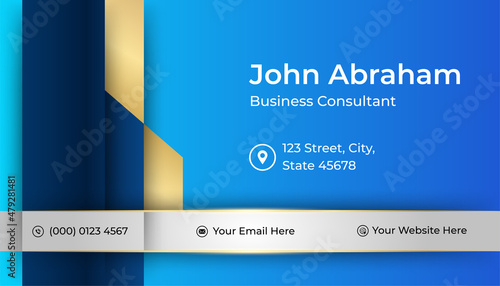 Clean corporate blue gold design business card template background