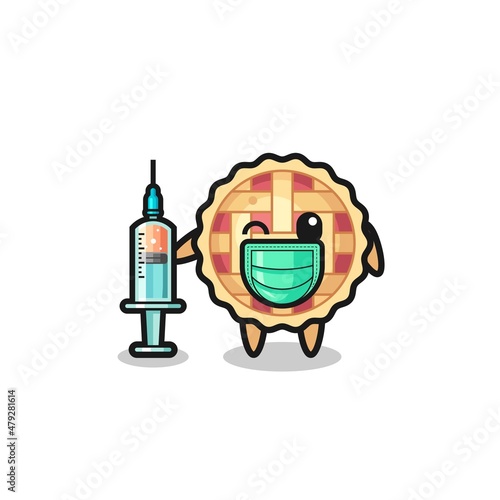 apple pie mascot as vaccinator