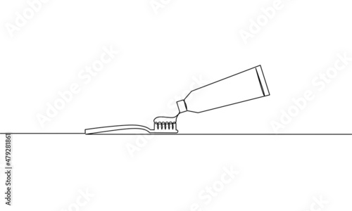 Continuous line drawing of toothbrush and toothpaste, object one line, single line art, vector illustration