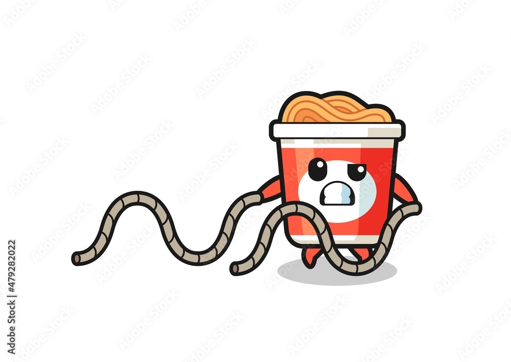 illustration of instant noodle doing battle rope workout