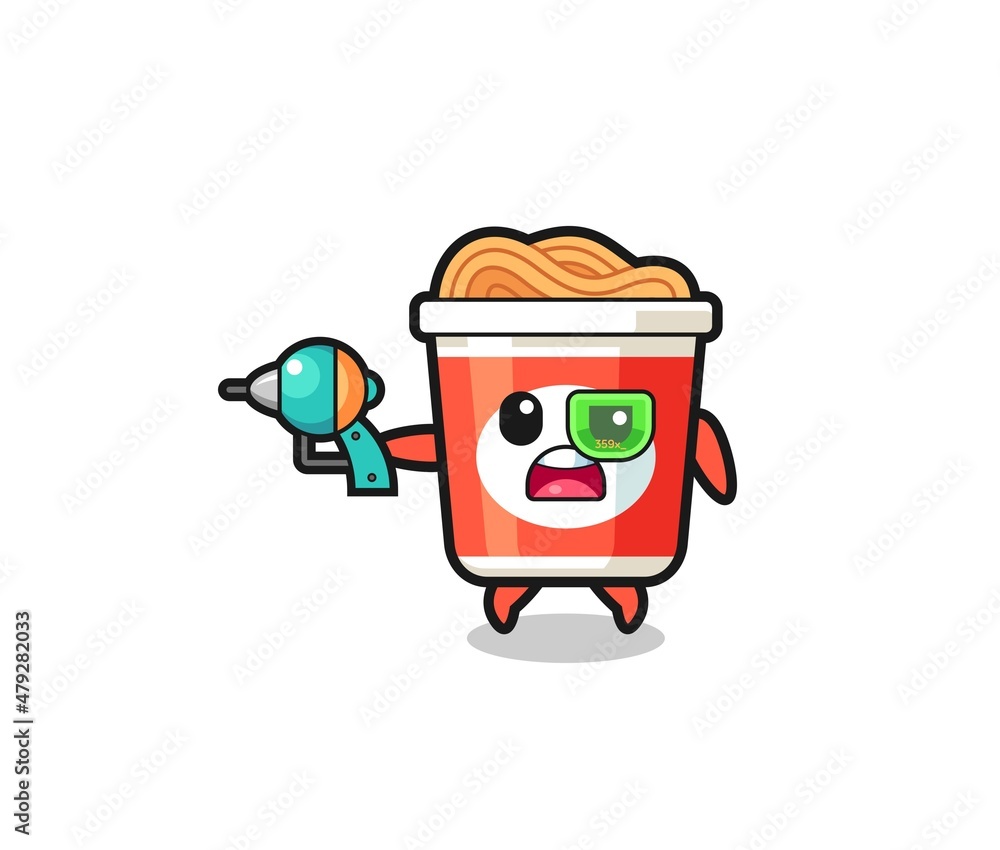 Fototapeta premium cute instant noodle holding a future gun
