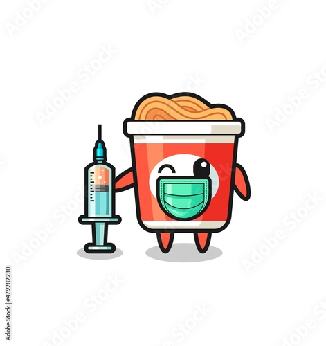 instant noodle mascot as vaccinator