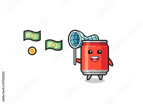 illustration of the drink can catching flying money