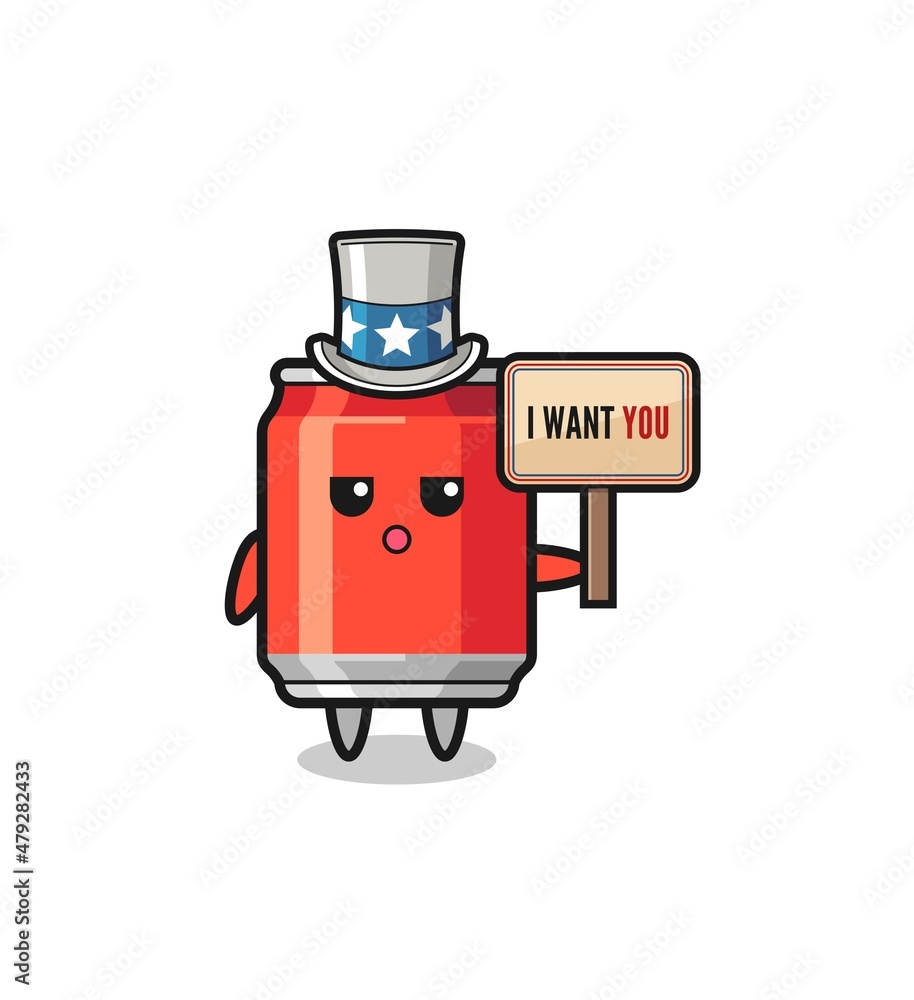 drink can cartoon as uncle Sam holding the banner I want you drink can cartoon as uncle Sam holding the banner I want you